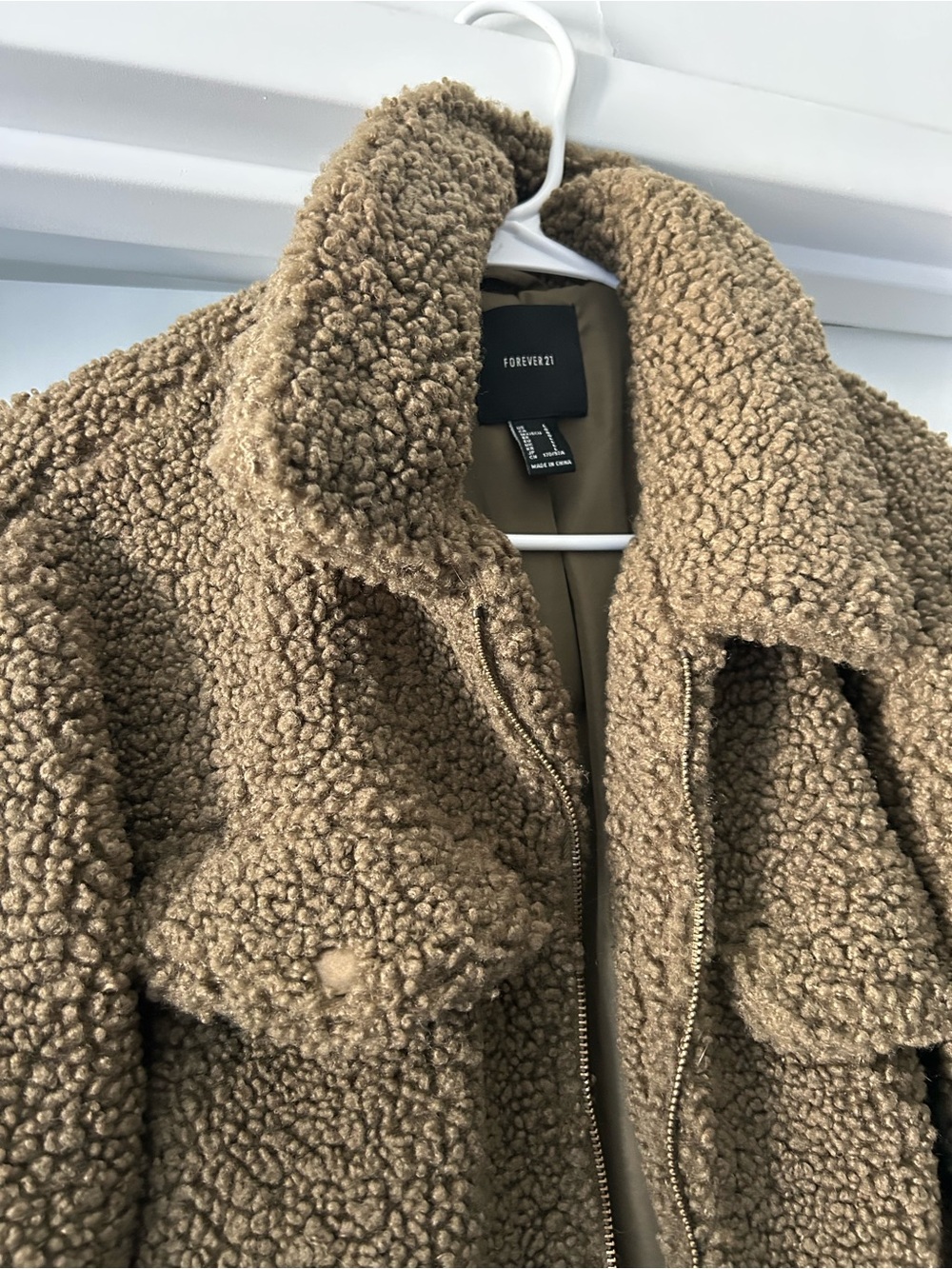 Forever 21 Tan Teddy Zip-Front Sherpa Jacket